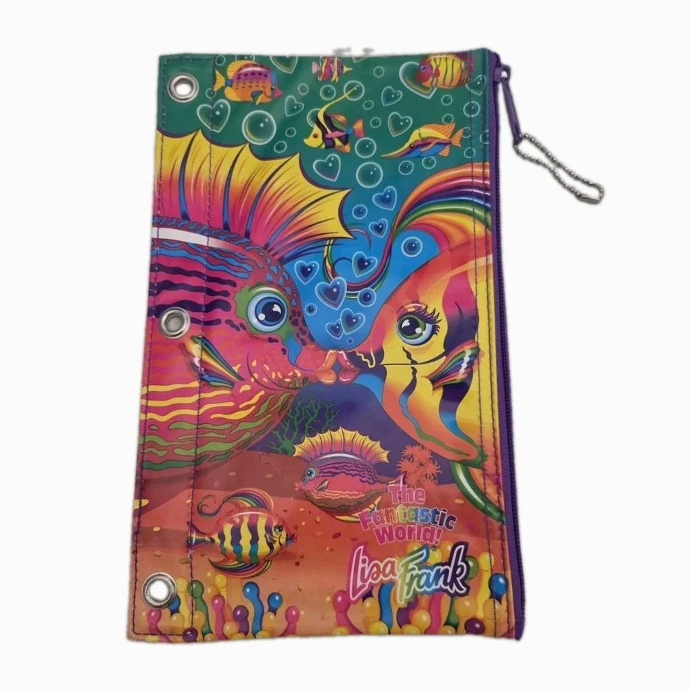 Vtg Lisa Frank Zip Pencil Pouch For 3 Ring Binder Kissing Fish 1990s Rare